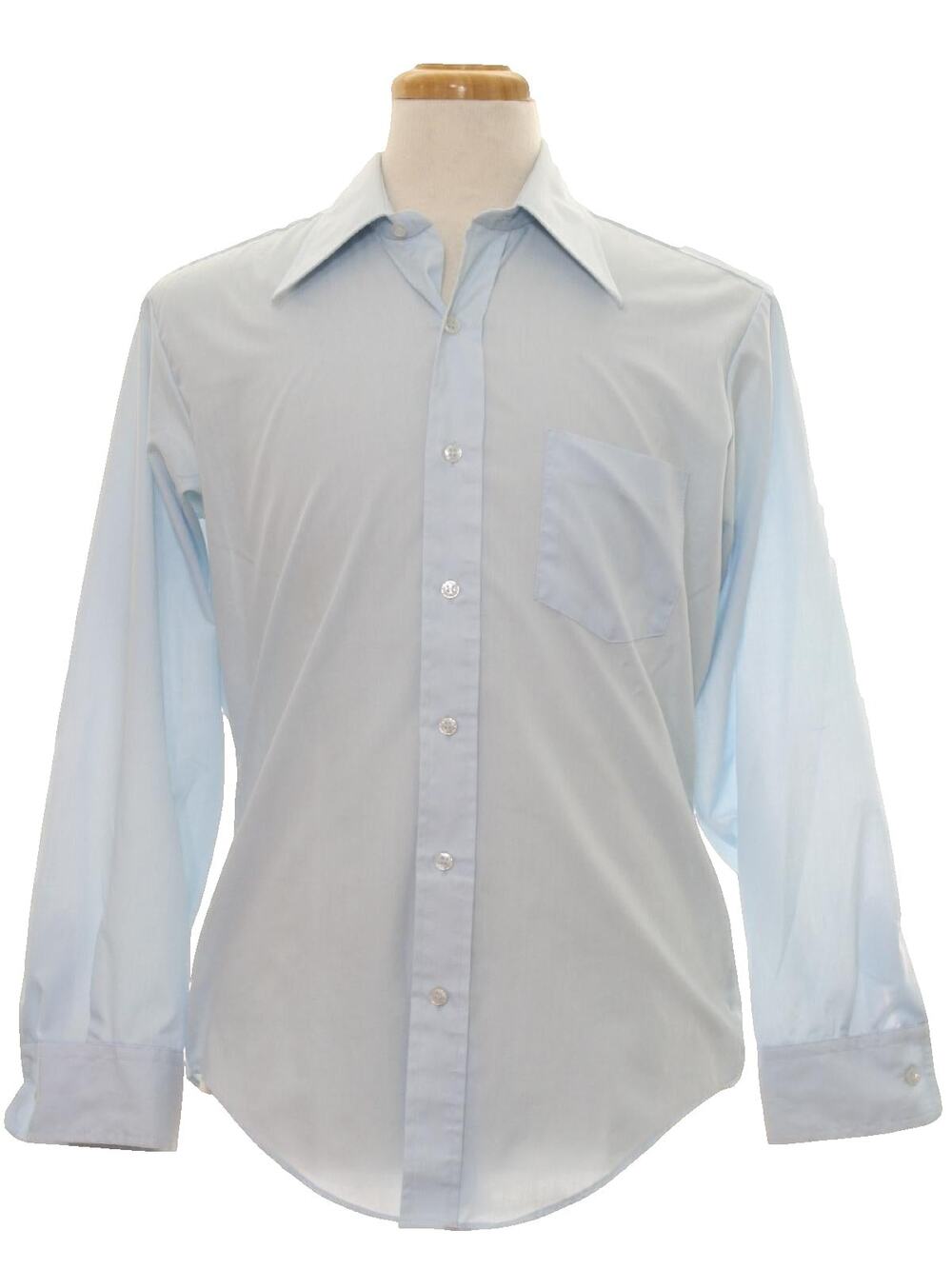 Vintage 70s JCPenney Baby Blue Button Front Cotton Blend Dress Shirt Men's Med